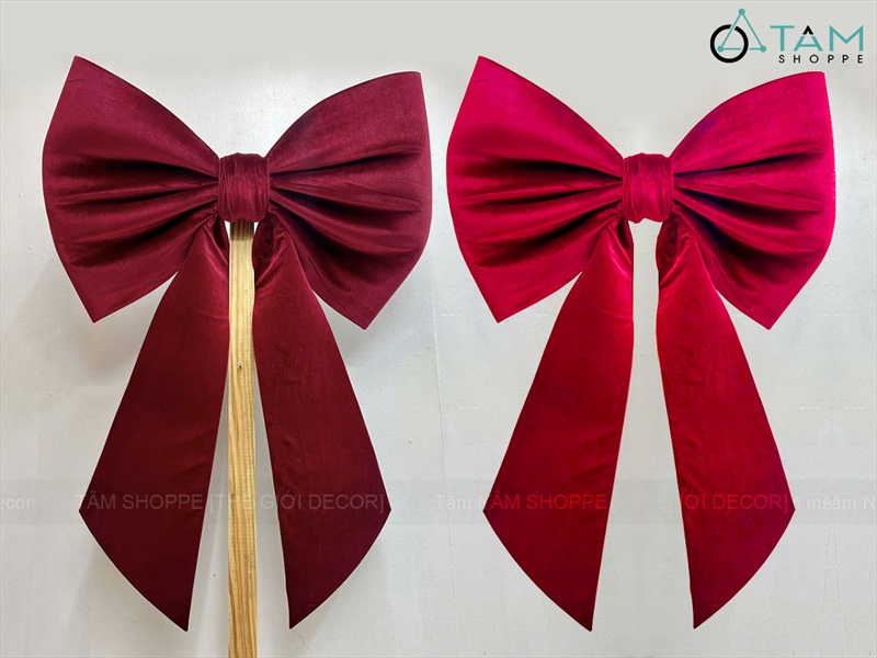 [Order 3 - 4 ngày] Nơ đỏ vải nhung xịn 2 cánh đuôi xéo dài cỡ lớn [Đứng form - Nhiều cỡ] PK-NO-12